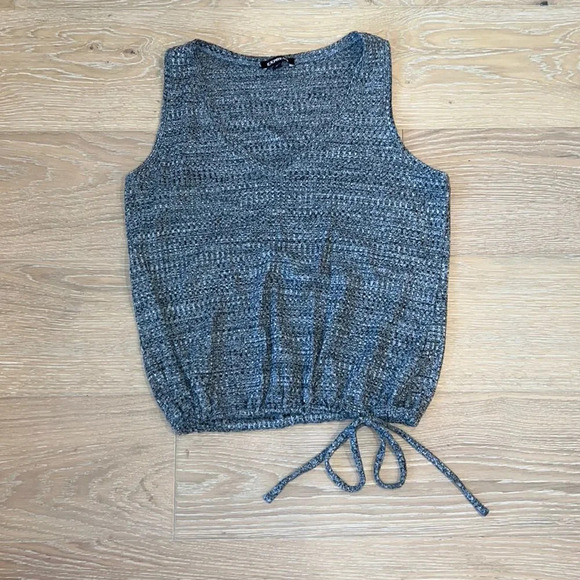 Express Gray Knit Tank Top Deep V Tie Waist Casual Top Sweater Shirt Size Small - Picture 1 of 7